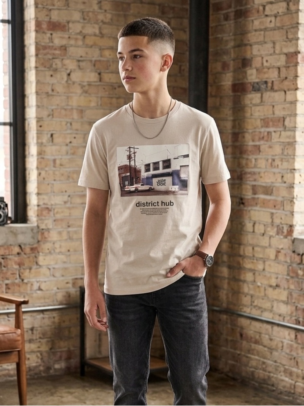 Graphic Short Sleeve Tee in Cream - District Hub